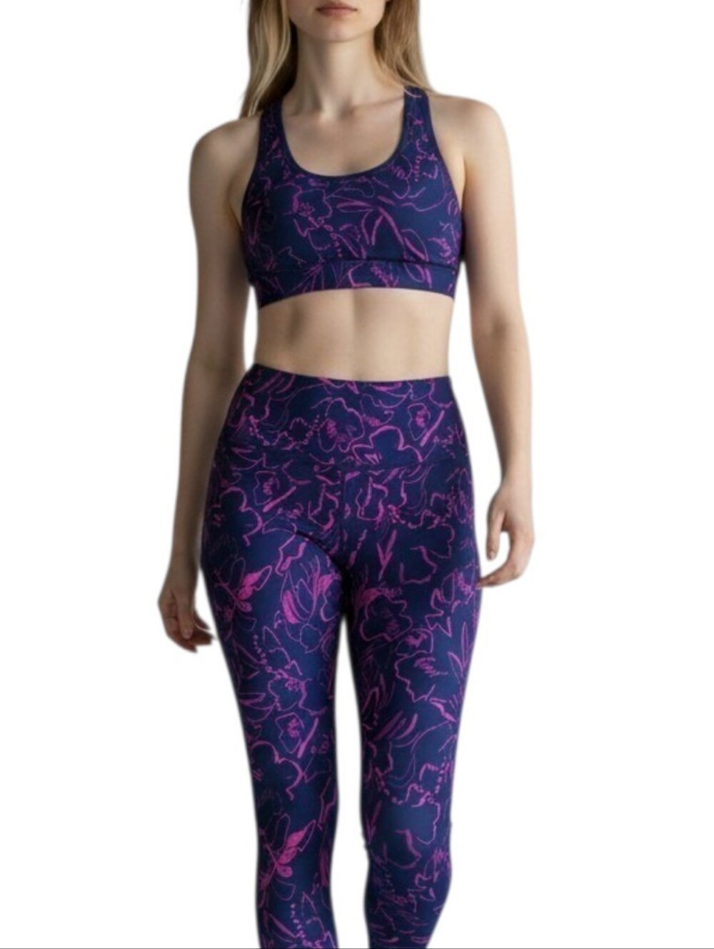 Ariat Navy & Pink Floral Active Leggings and Sports Bra Set Size M
